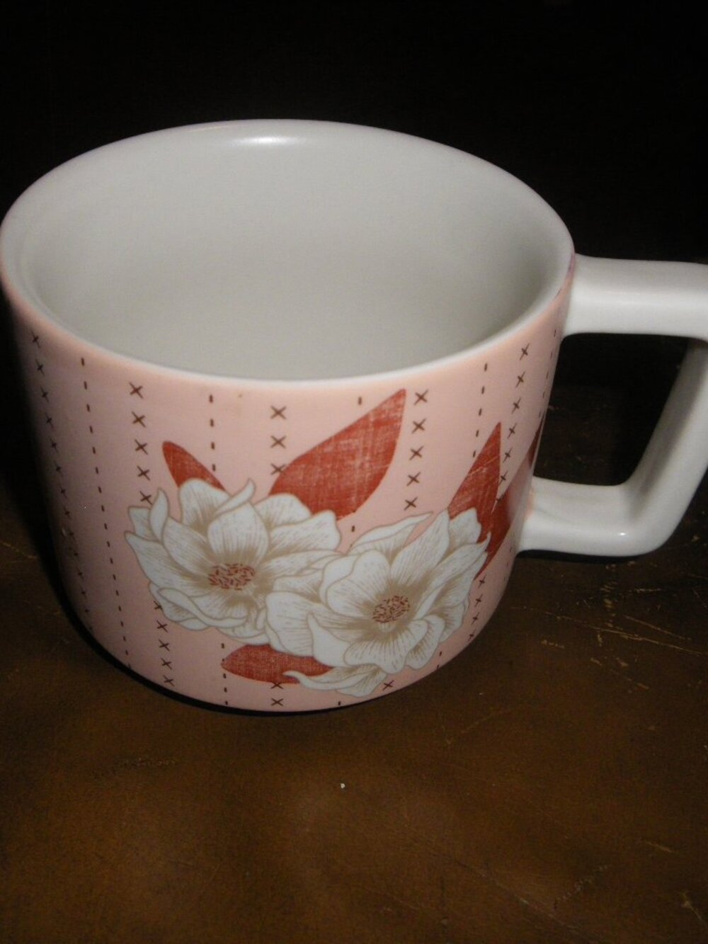 2019 Starbucks Floral White Pink Peach Flowers Coffee Cup Tea Mug 12 oz